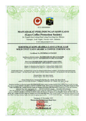 Wild Indonesian Kopi Luwak Coffee (100% Certified) Italian Roast